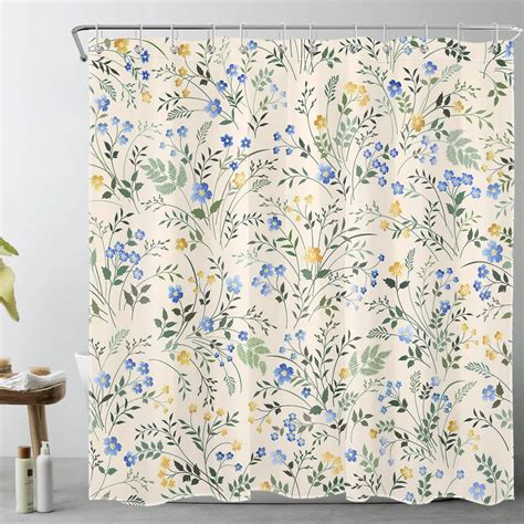 Lb Country Wildflower Shower Curtain Decor Blue And Yellow Floral Green