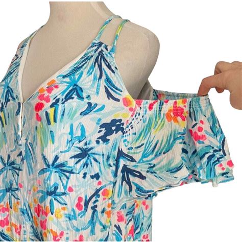 Lilly Pulitzer Blue Floral Cold Shoulder Casual Dress Gem