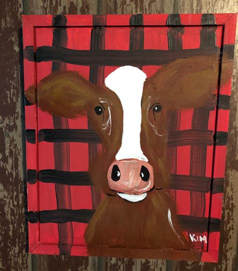 Hereford Bull Calf Painting on Canvas. Red and Black Buffalo Check ...