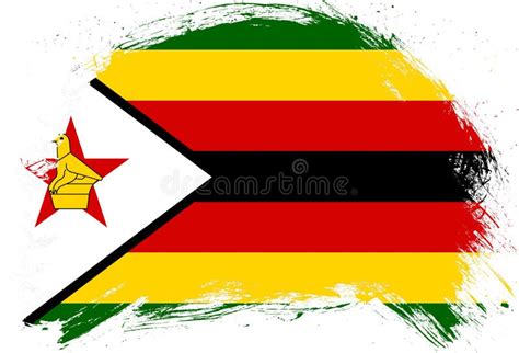 Distressed Stroke Brush Painted Flag Of Zimbabwe On White Background