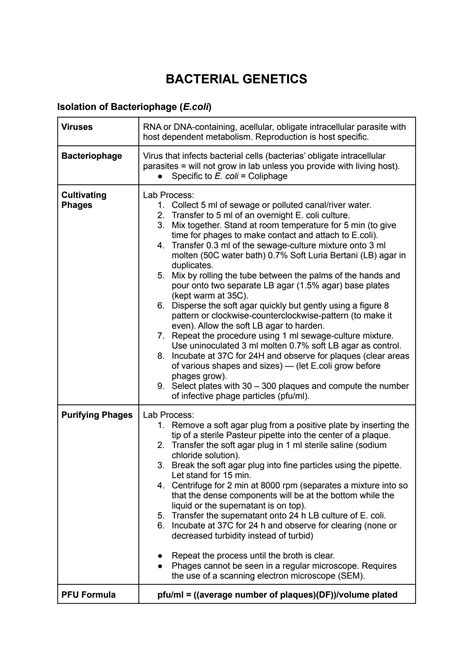 SOLUTION Microbiology Lab Review Notes Bacterial Genetics Isolation Of