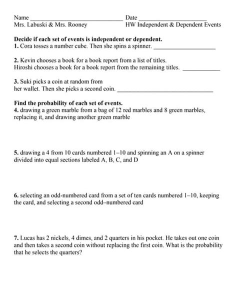 Lesson 11 5 B Hw Independent Dependent Events Pdf