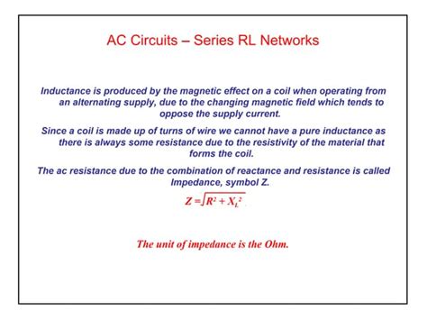 Elect Principles 2 Ac Circuits Rl Ppt