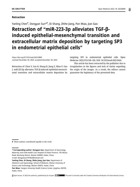 Pdf Retraction Of “mir 223 3p Alleviates Tgf β Induced Epithelial