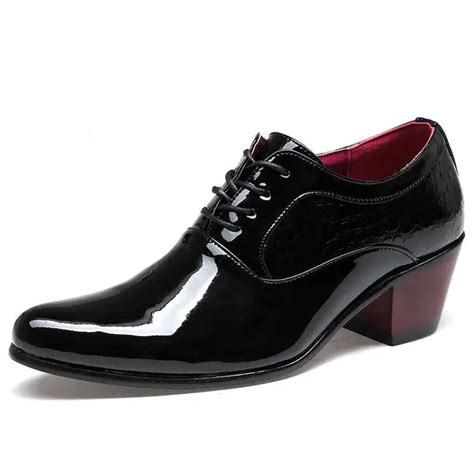 Buy Italian Fashion Men Patent Leather High Heels Dress Shoes Slim Pointed Toe