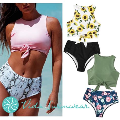 Highwaist Bikini Sporty Two Piece Swimsuit Women Swimwear High Neck Bikini Korean Swimwear For