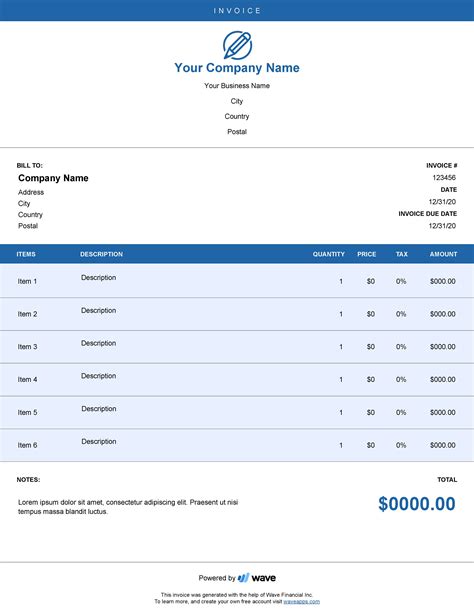 Editable Invoice Template PDF Logo