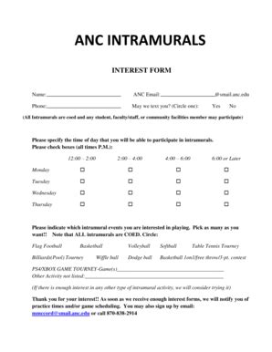 Fillable Online Anc ANC INTRAMURALS Anc Fax Email Print PdfFiller