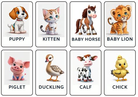 BABY ANIMALS 24 Montessori Cards Flash Cards Nomenclature Flashcards ...