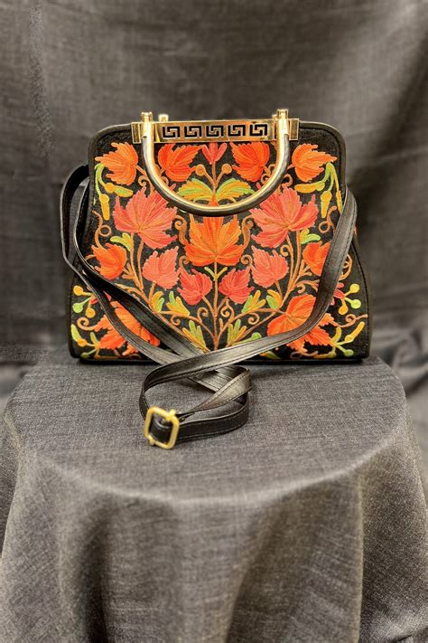 Black Women Hand Bag With Kashmiri Aari Embroidery Angad Creations