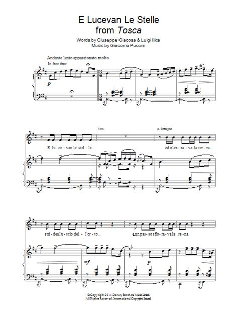 Andrea Bocelli E Lucevan Le Stelle Sheet Music Pdf Chords Page