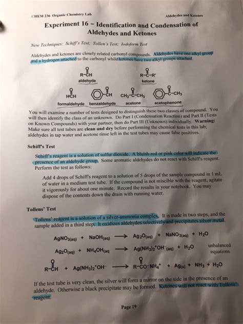 Aldehydes And Ketones Lab Report Chegg