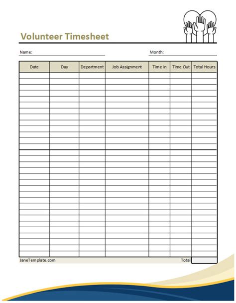 Printable Volunteer Timesheet Template