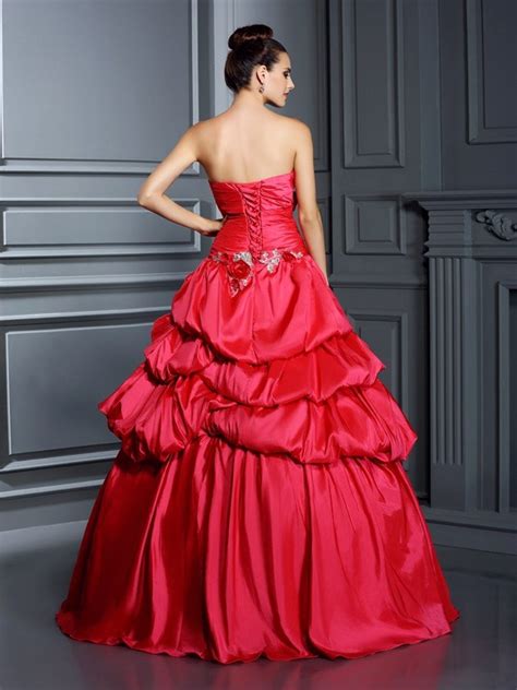 Ball Gown Sweetheart Hand Made Flower Sleeveless Long Taffeta