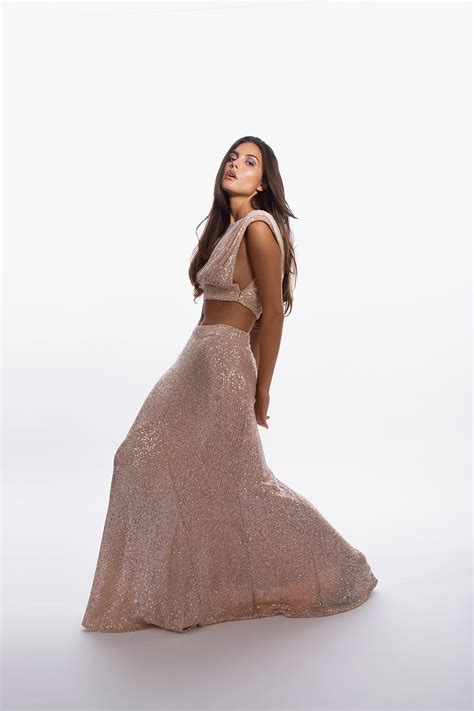 Long Nude Sequin Skirt For Guest Womance