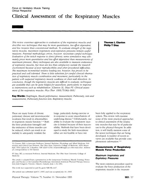 Pdf Clinical Assessment Of The Respiratory Muscles