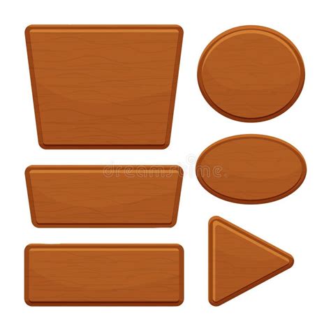 Wood Button Set In Cartoon Style With Cracked Details Isolated On White