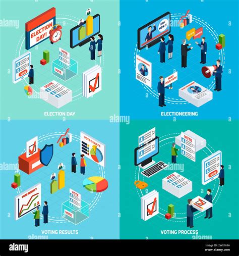 Elections And Voting Isometric 2x2 Design Concept With People Busy In