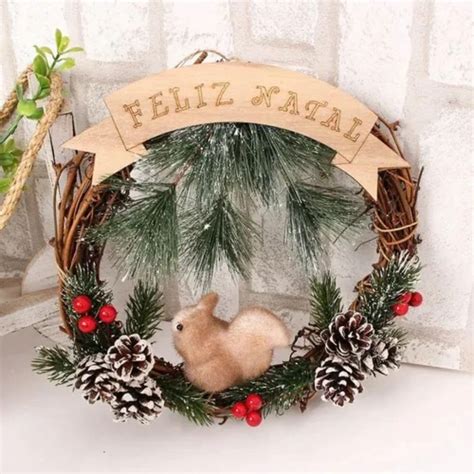 Guirlanda Enfeite Placa Feliz Natal Pinhas Esquilo Shopee Brasil