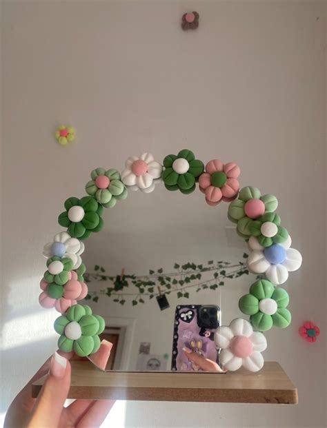 Clay Flower Mirror Funky Handmade Mirror Eclectic Home Decor Loves