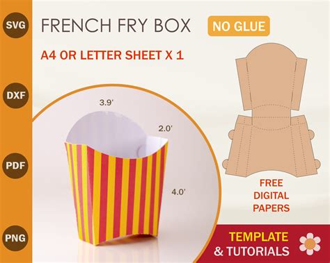 French Fry Box Template SVG DXF PDF PNG Artcrafter Net