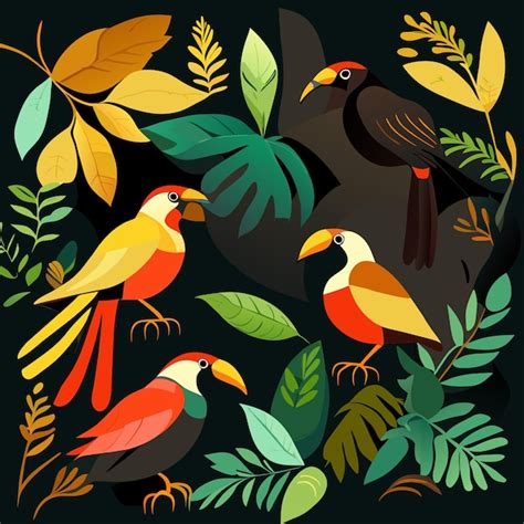 Premium Vector Four Isolated Rainforest Birds