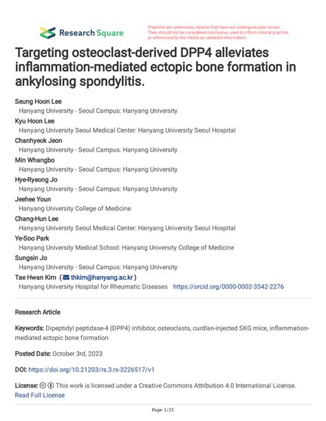 Pdf Targeting Osteoclast Derived Dpp4 Alleviates Inflammation