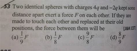 Two Identical Spheres With Charges Q And Q Kept Some Distance