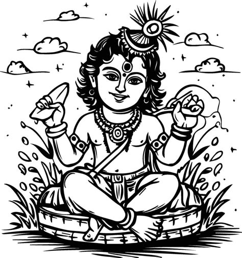 Coloring page line drawing lord Krishna 47454105 Vector Art at Vecteezy