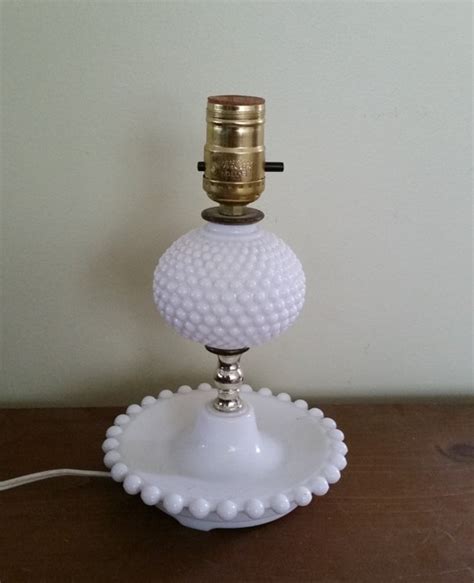 Hobnail Milk Glass Table Lamp Vintage By Billsattictreasures