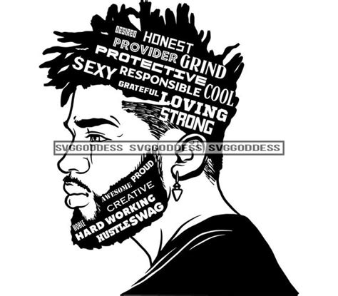 Afro Bearded Black Man Life Quotes Side View Handsome Manly Etsy