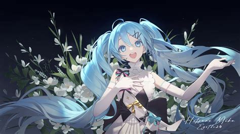 Aqua Eyes Aqua Hair Bow Elbow Gloves Flowers Gloves Hatsune Miku Long