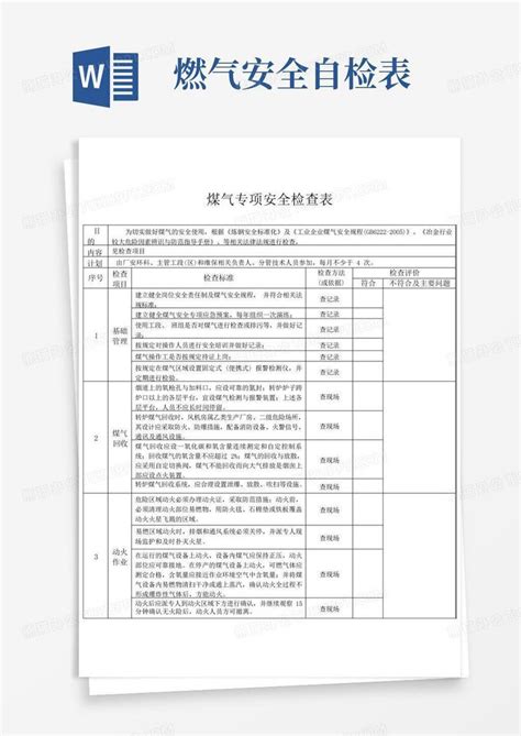 煤气专项安全检查表word模板下载编号ldpnawmv熊猫办公