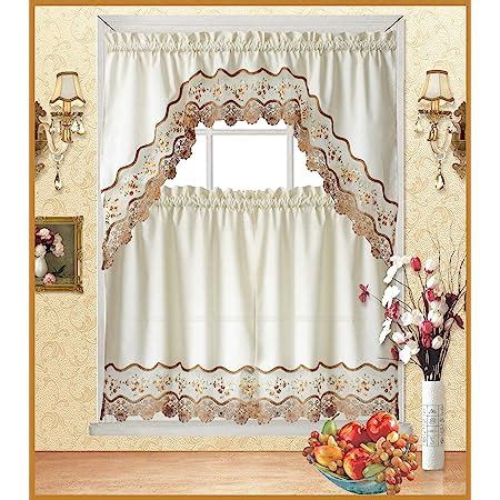 Amazon American Linen Piece Embroidered Window Curtain Set