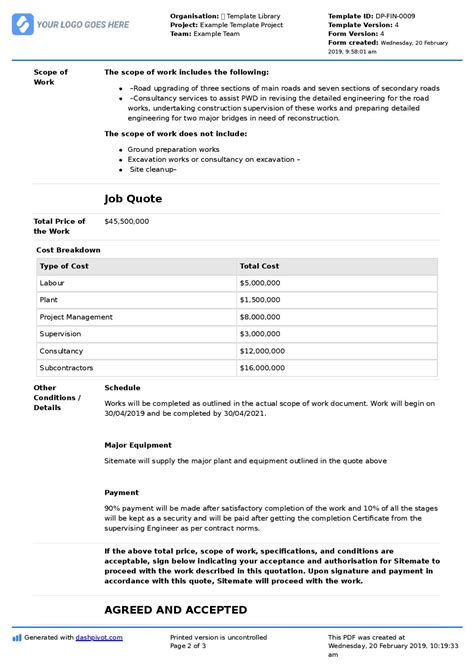 Construction Quotation Format In Excel Excel Templates