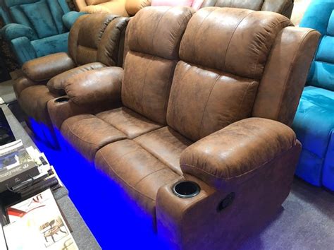 Leather Manual Brown Cup Holder Recliner Sofa For Home Seating