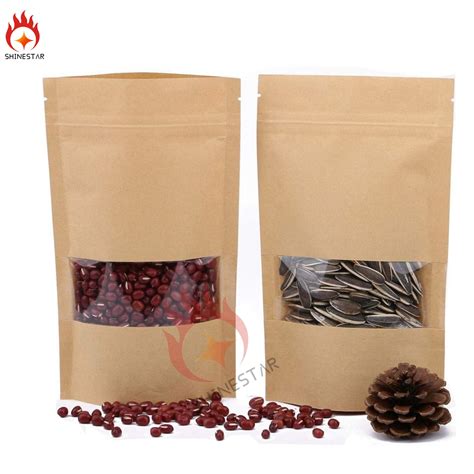 Biodegradable Kraft Paper Zip Lock Pouches With Matte Window China