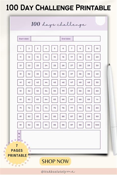 100 Day Challenge Habit Tracker Goal Setting Progress Tracker Habit