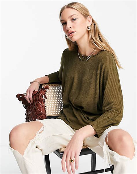 Vero Moda Top Côtelé à Encolure Dégagée Vert Olive Asos