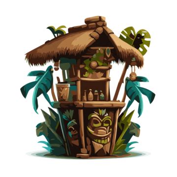 Tiki Bar Sticker Vector Island Tiki Clipart Sticker Design With