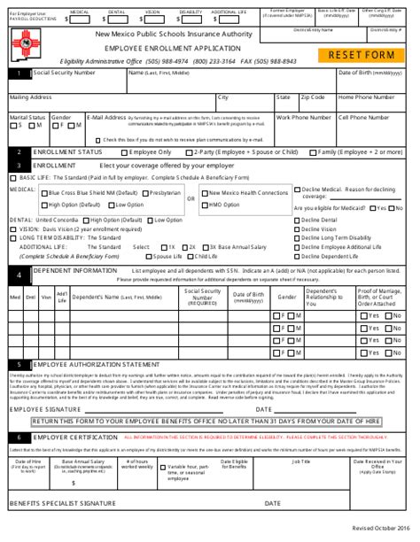 New Mexico Employee Enrollment Application Form New Mexico Public