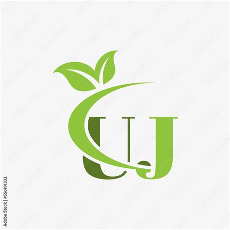 UJ Letter Logo with swoosh leaves icon vector. UJ creative and nature ...