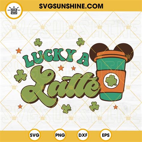 Lucky A Latte Mouse Ears SVG Green Coffee SVG Retro Saint Patricks