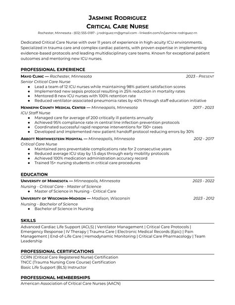 Critical Care Nurse in Healthcare Resume Examples & Tips for 2025