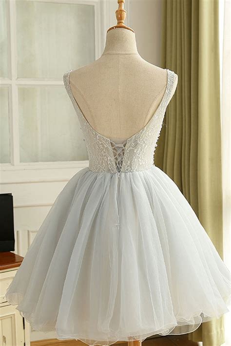 A Line Scoop Short Mini Tulle Short Prom Dress Homecoming Dresses