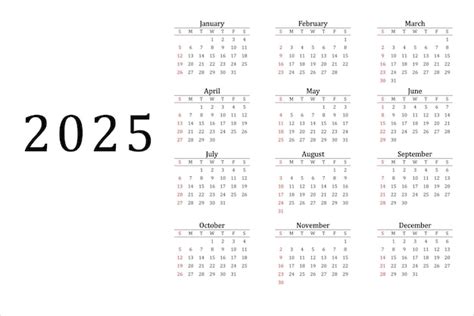 Calendario En Blanco Y Negro Semana Que Comienza El Domingo Listo