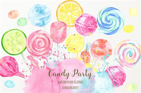 Watercolor Candy Party Candies Sweets Lollipops In Pastel Color