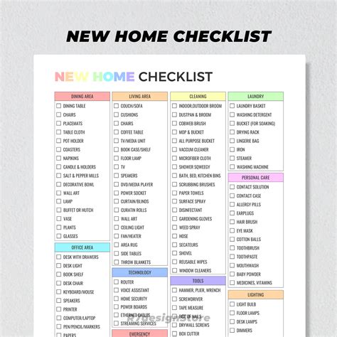 New Home Essentials Checklist Printable, First House Planner, First