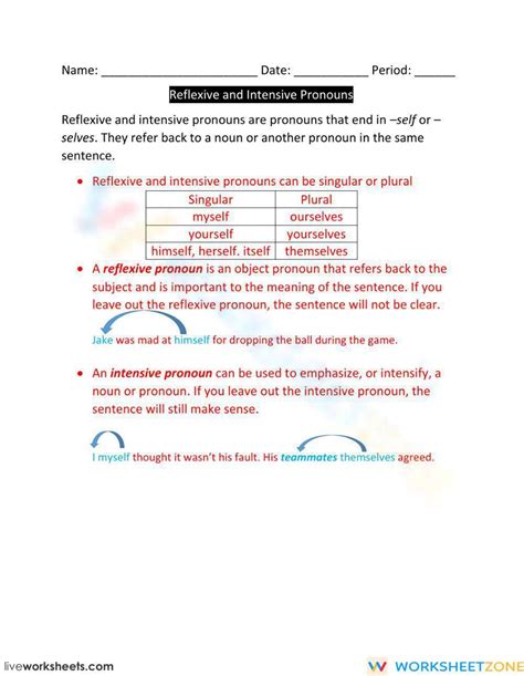 Reflexive And Intensive Pronouns Interactive Worksheet Live