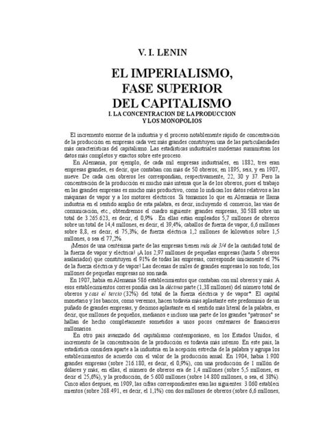 El Imperialismo Fase Superior Del Capitalismo En Pocas Palabras